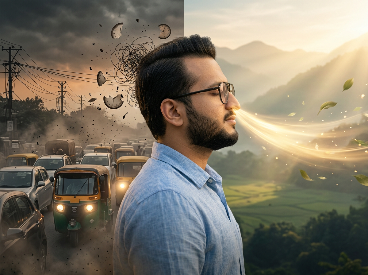 NeuroCalm Breathwork in action — clearing mental traffic from stress mode to calm